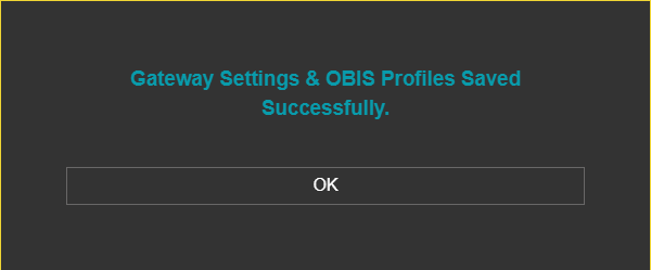 LKM154/254, "Gateway Settings & OBIS Profiles Saved Successfully." window - WRITE