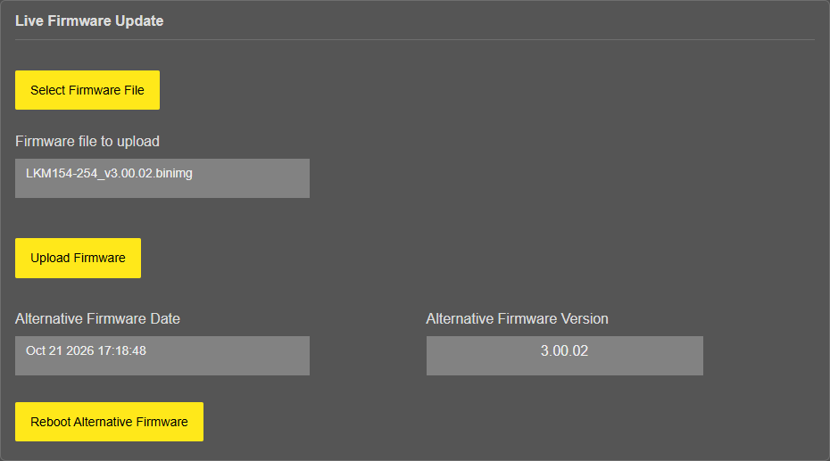 LKM154/254, Live Firmware Update card with a file selected - read-only (do not upload)