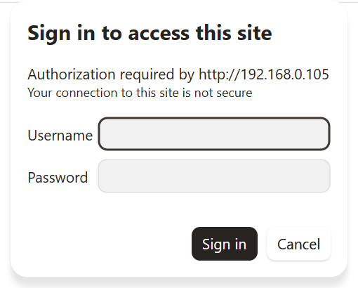 Browser login dialog of an LKM154/254 - read-only
